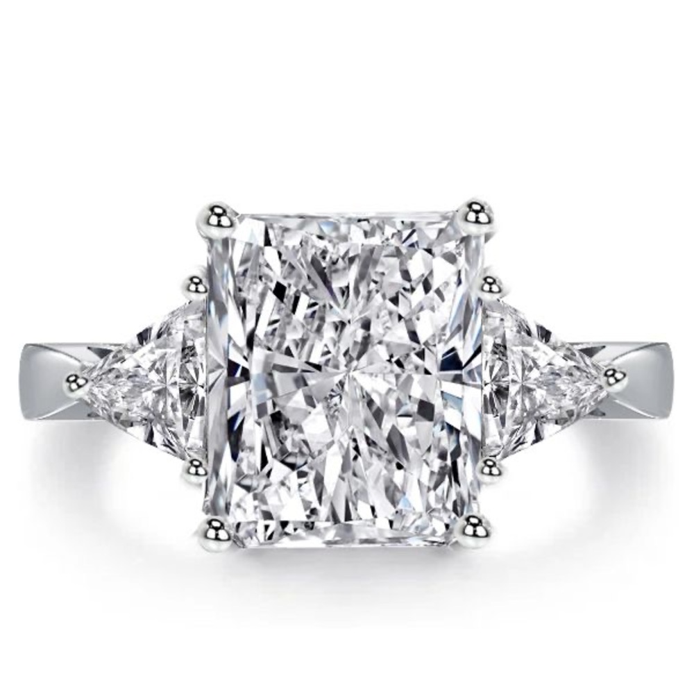 Italo Radiant Cut 3 Stone Engagement Ring In Sterling Silver